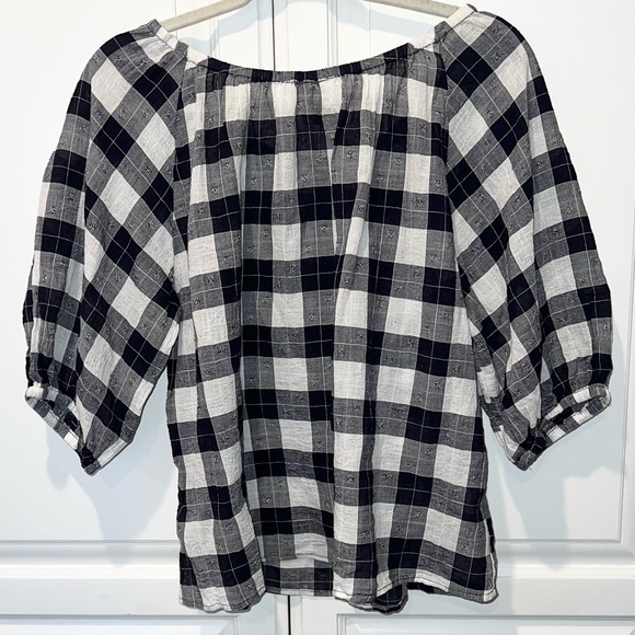Cottagecore Puff Sleeve Gingham Plaid Off Shoulder Boho Top M - Picture 5 of 11